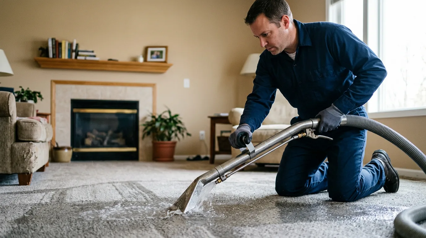 Water damage restoration technician working near Lansing, IL